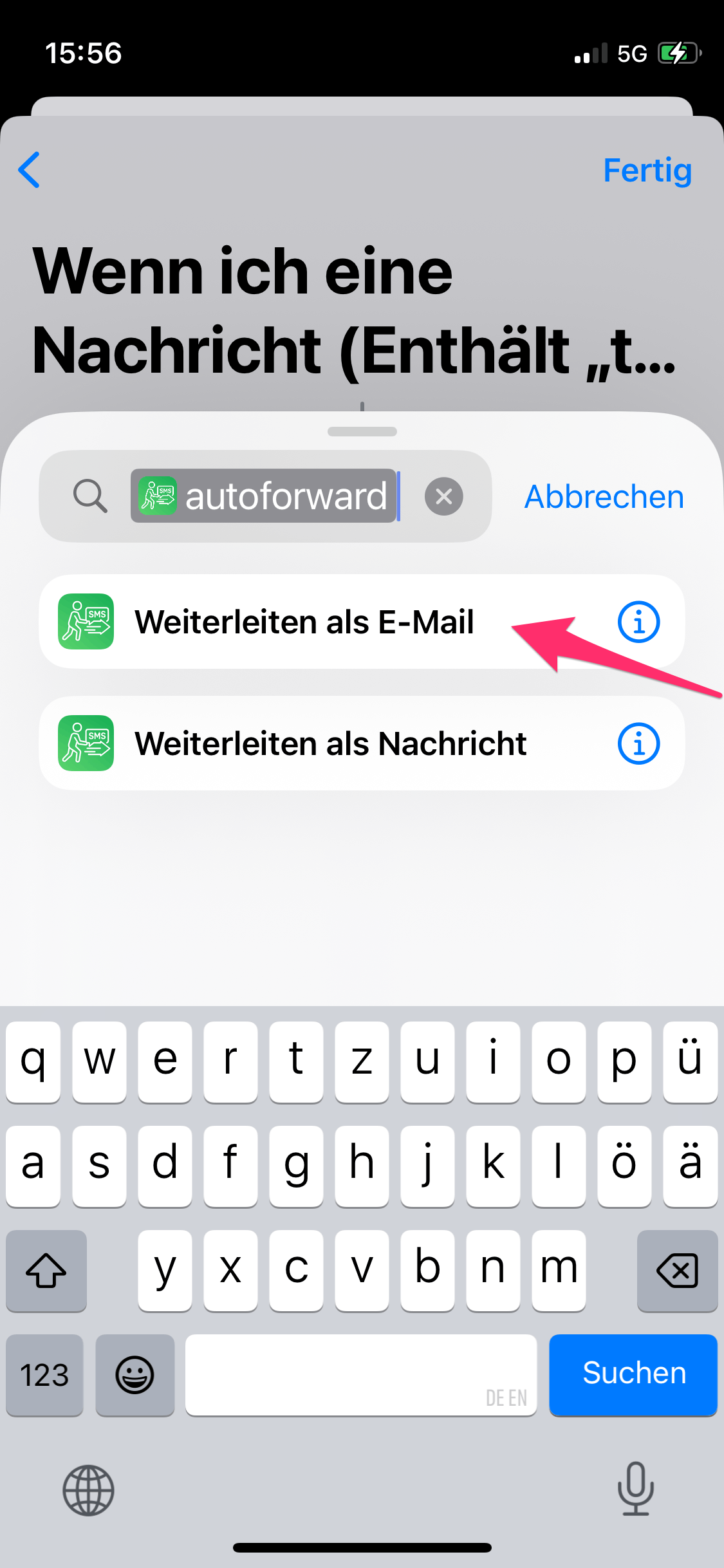 Screenshot autoforward Optionen