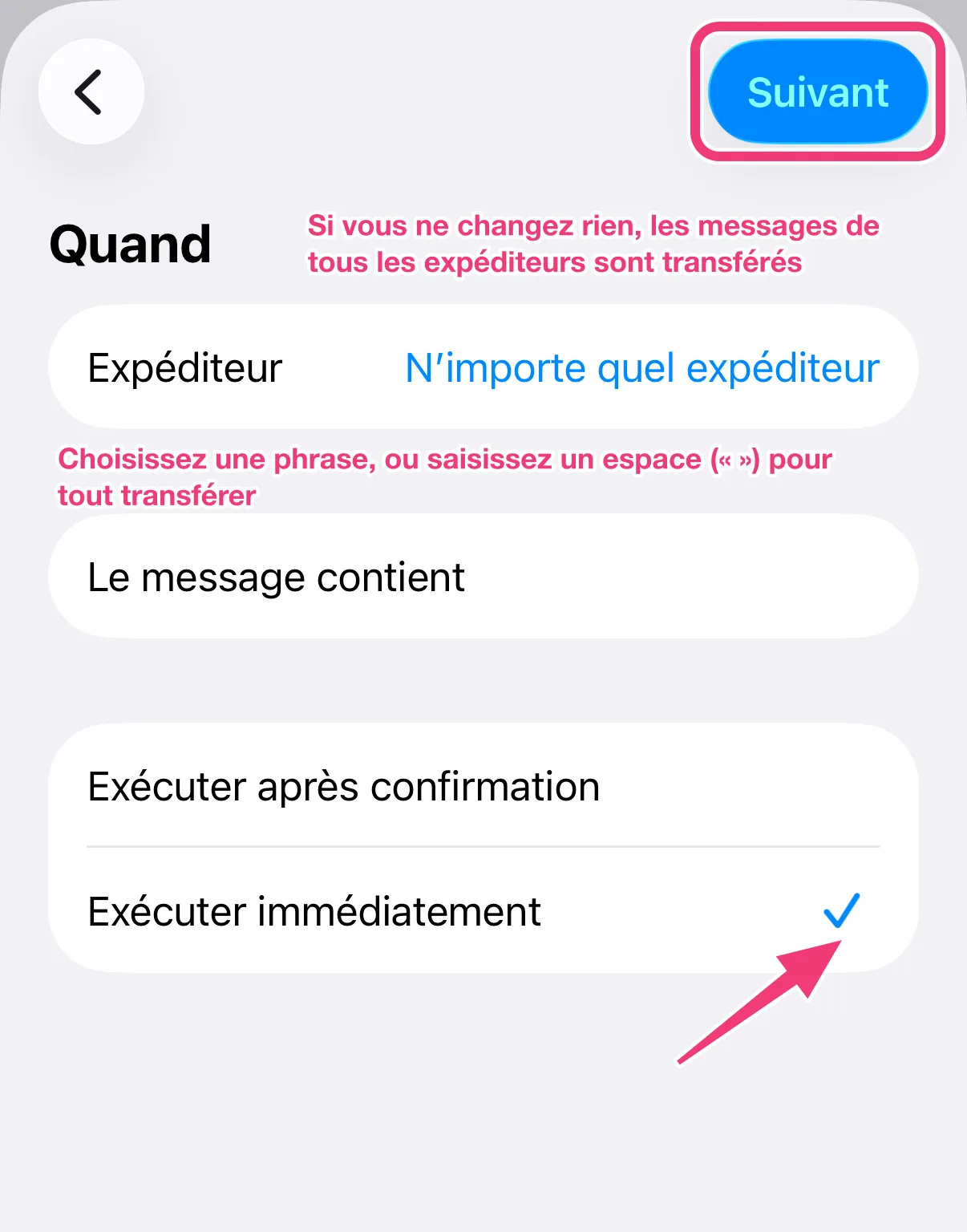 Capture : conditions du message