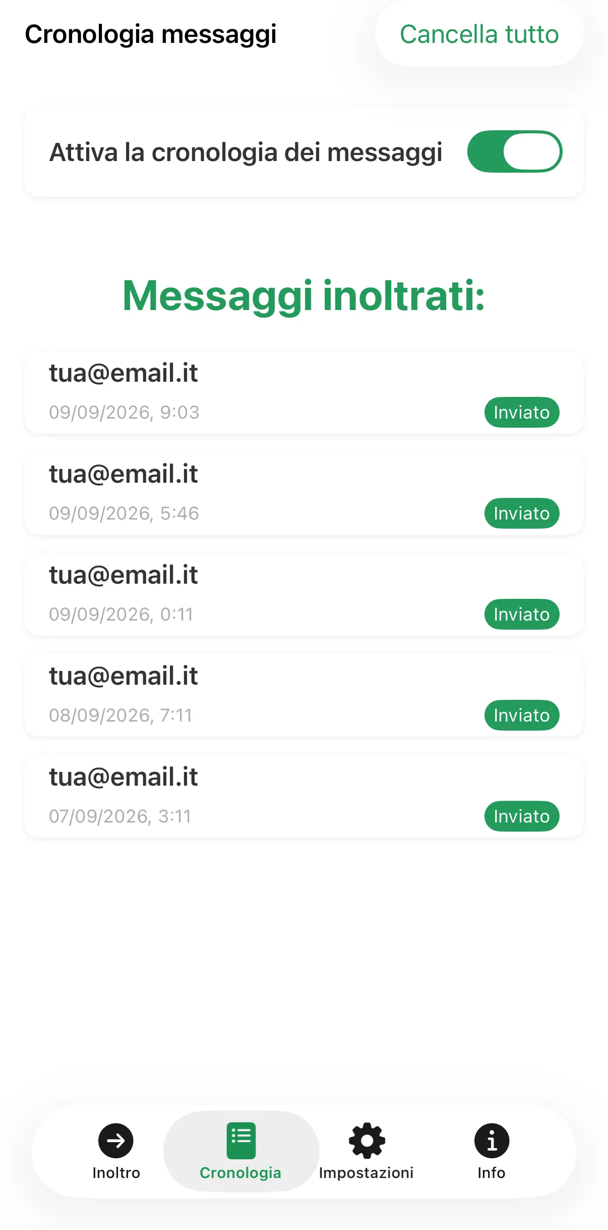 Screenshot: cronologia dei messaggi