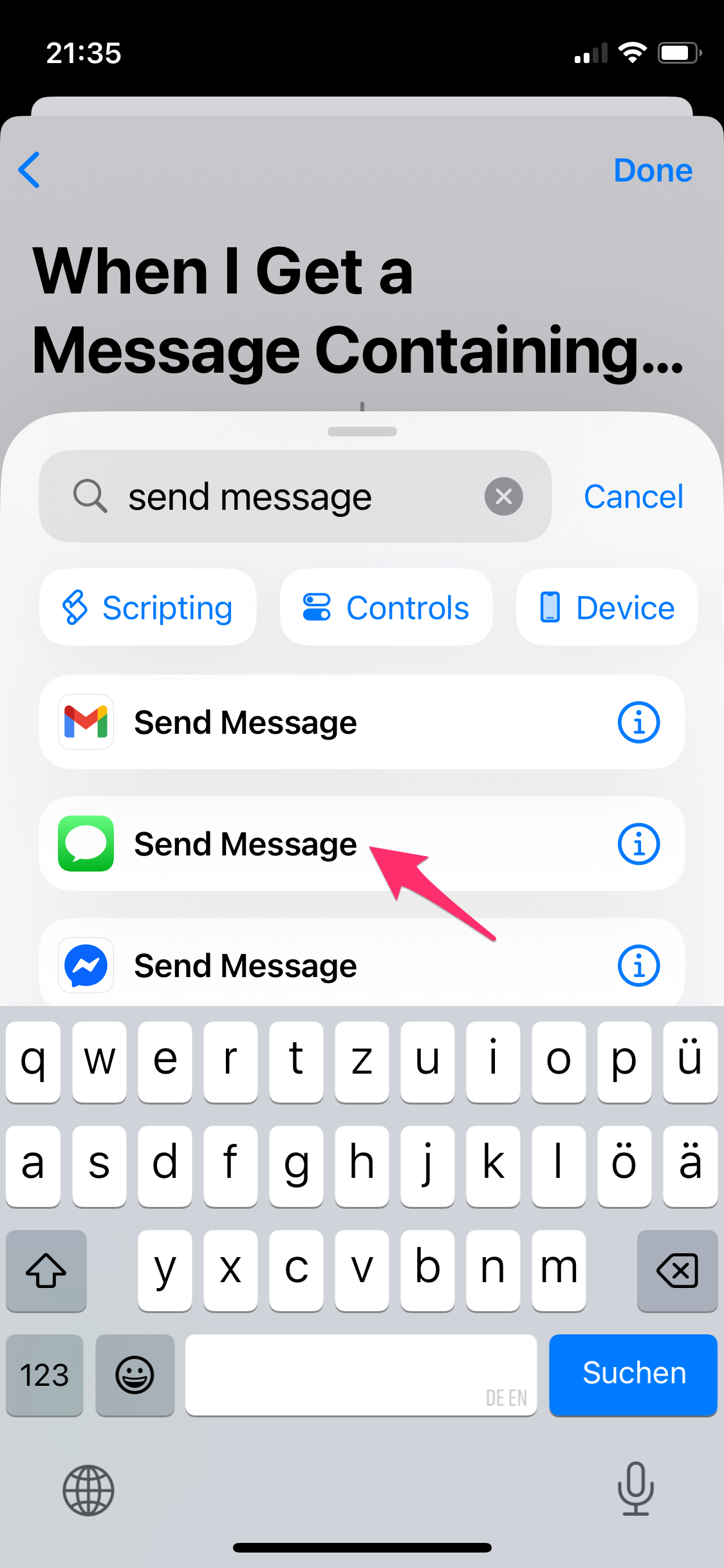 Screenshot Select Send Message