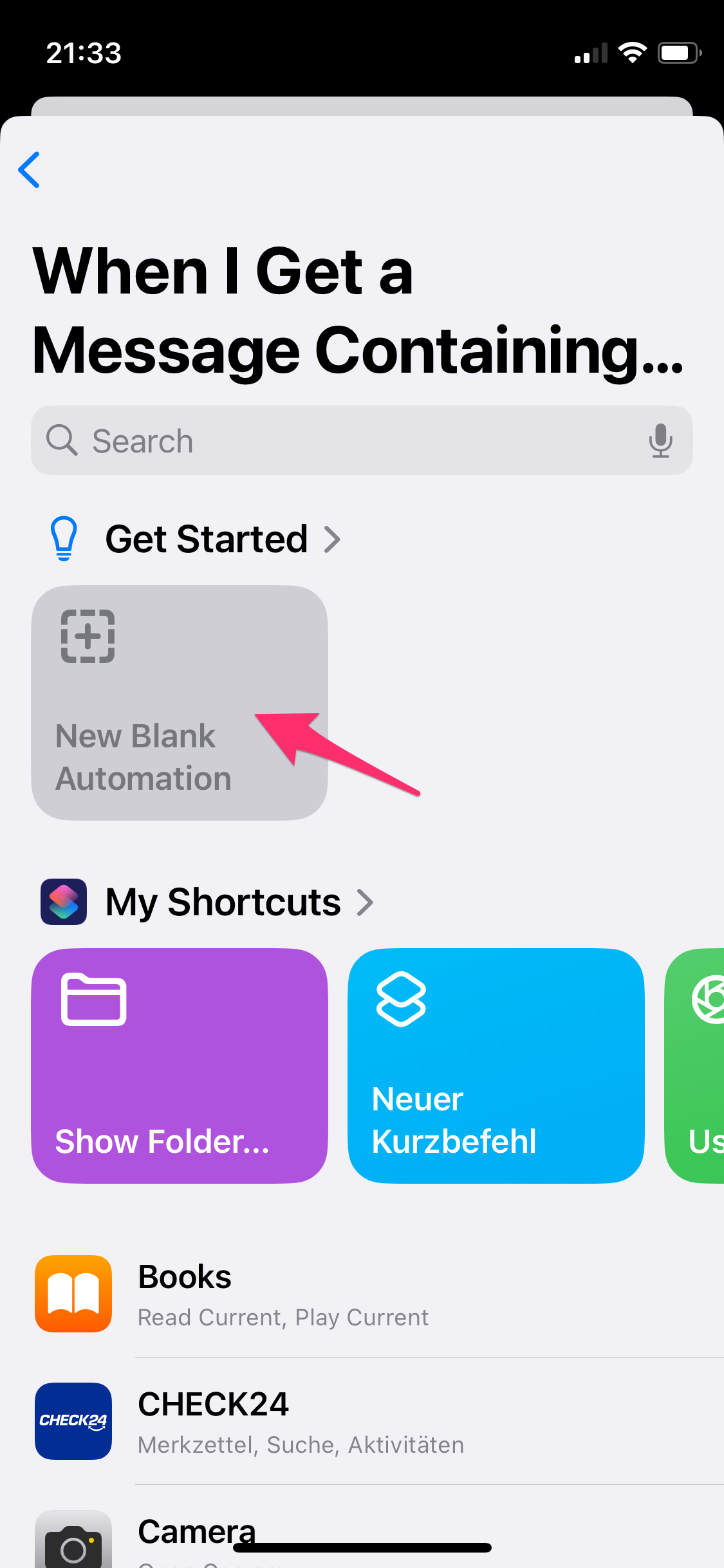 Screenshot Create New Blank Automation