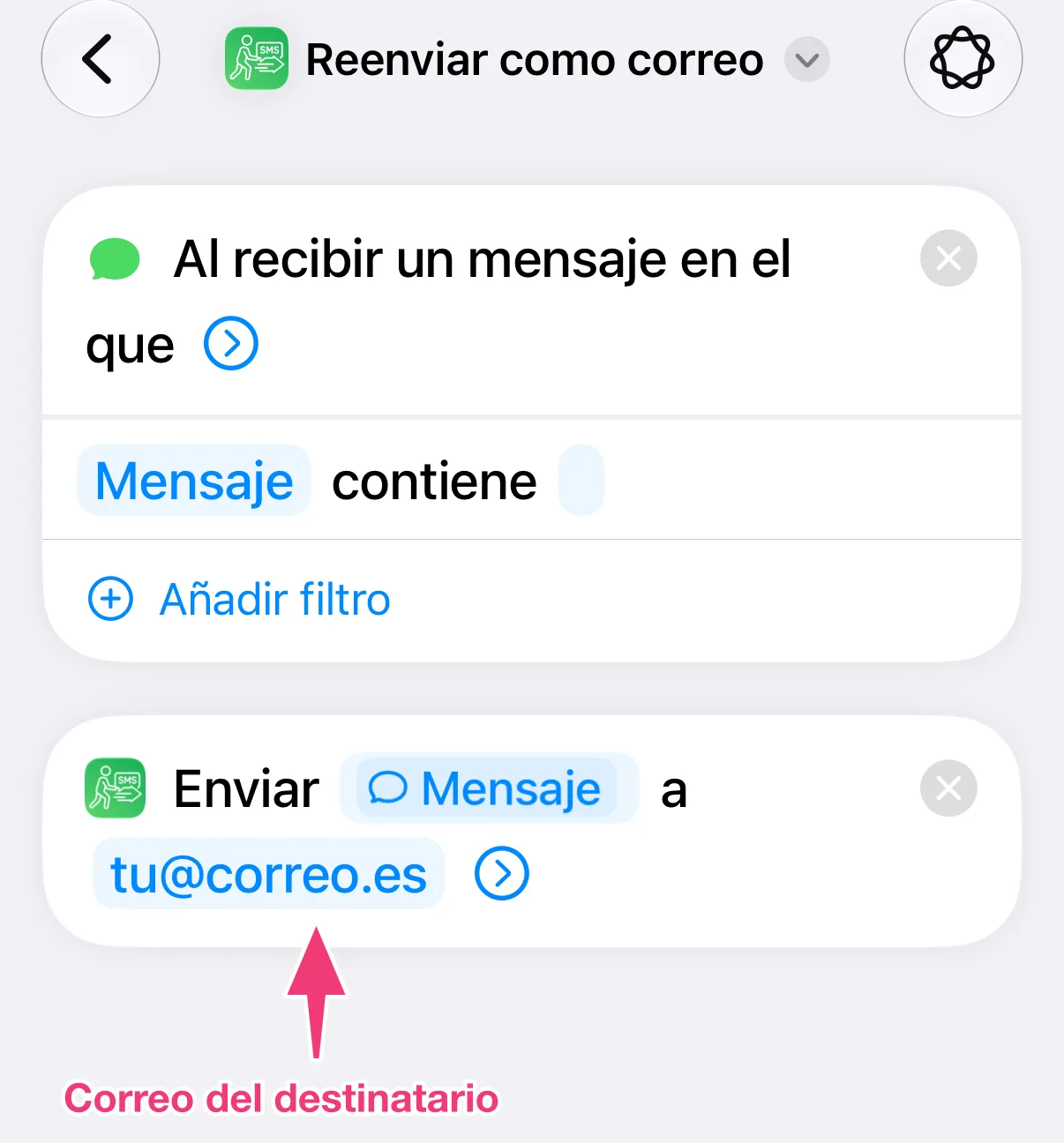 Captura: dirección de correo del destinatario