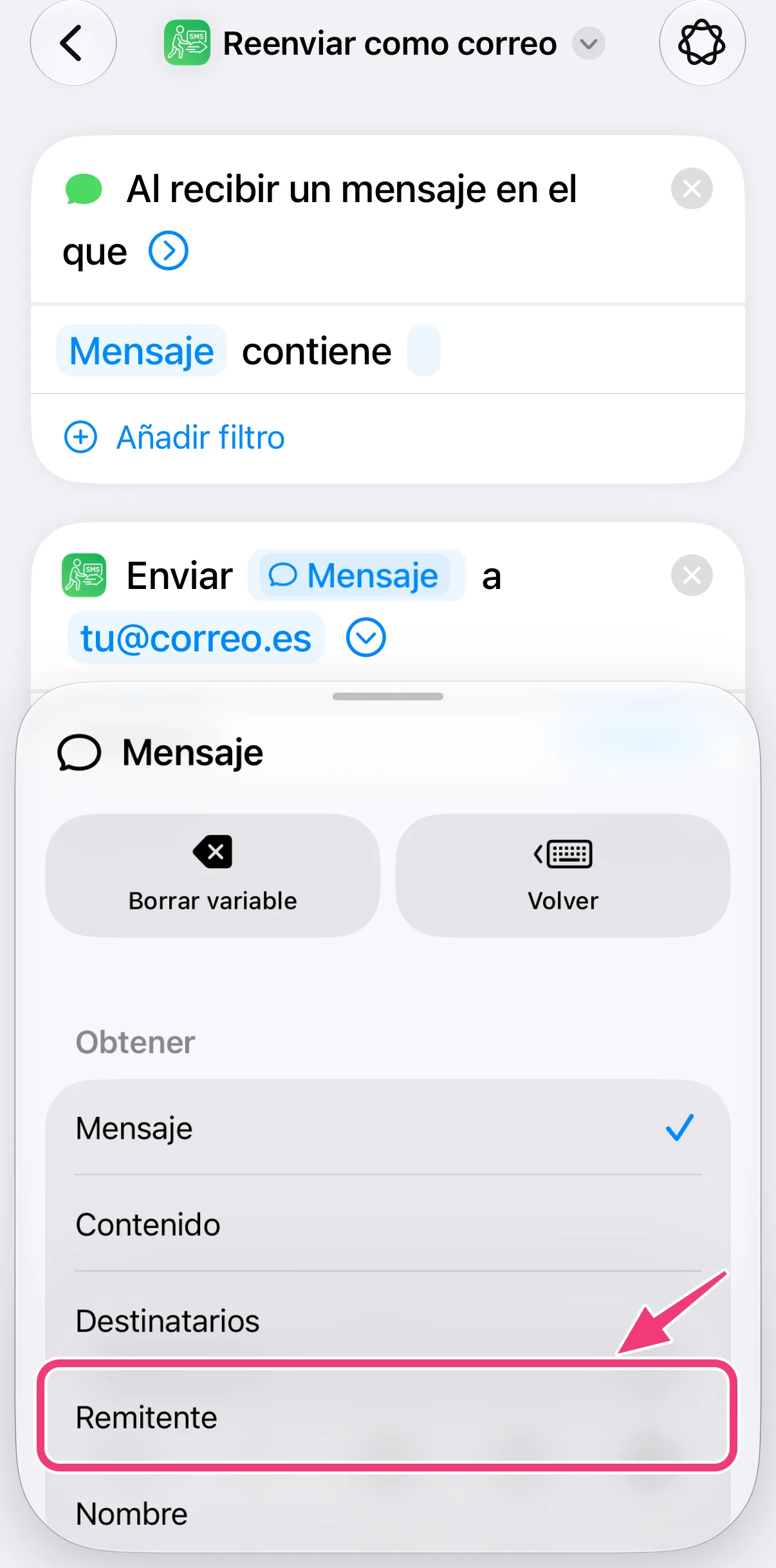 Captura: elegir Remitente