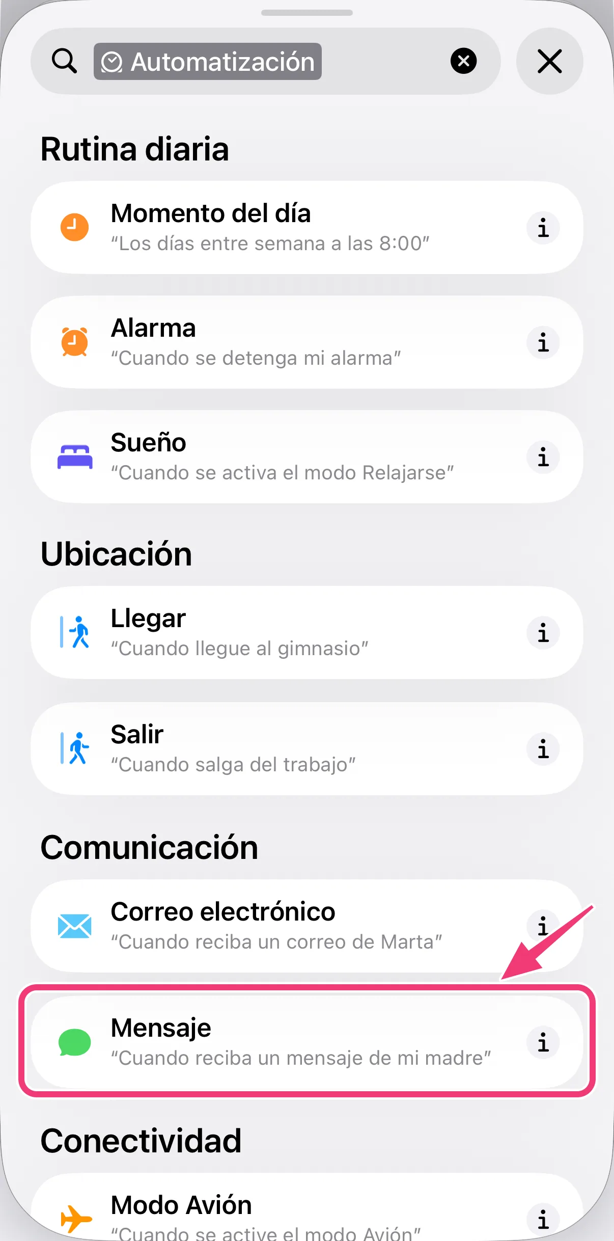Captura: elegir Mensaje