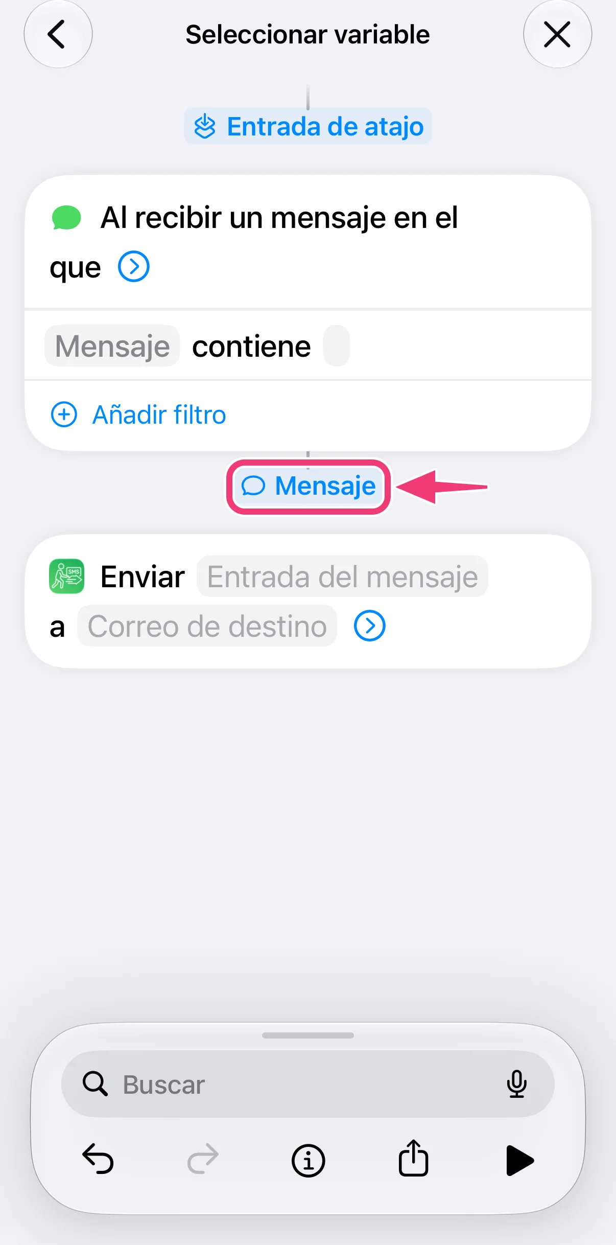 Captura: elegir la variable Mensaje