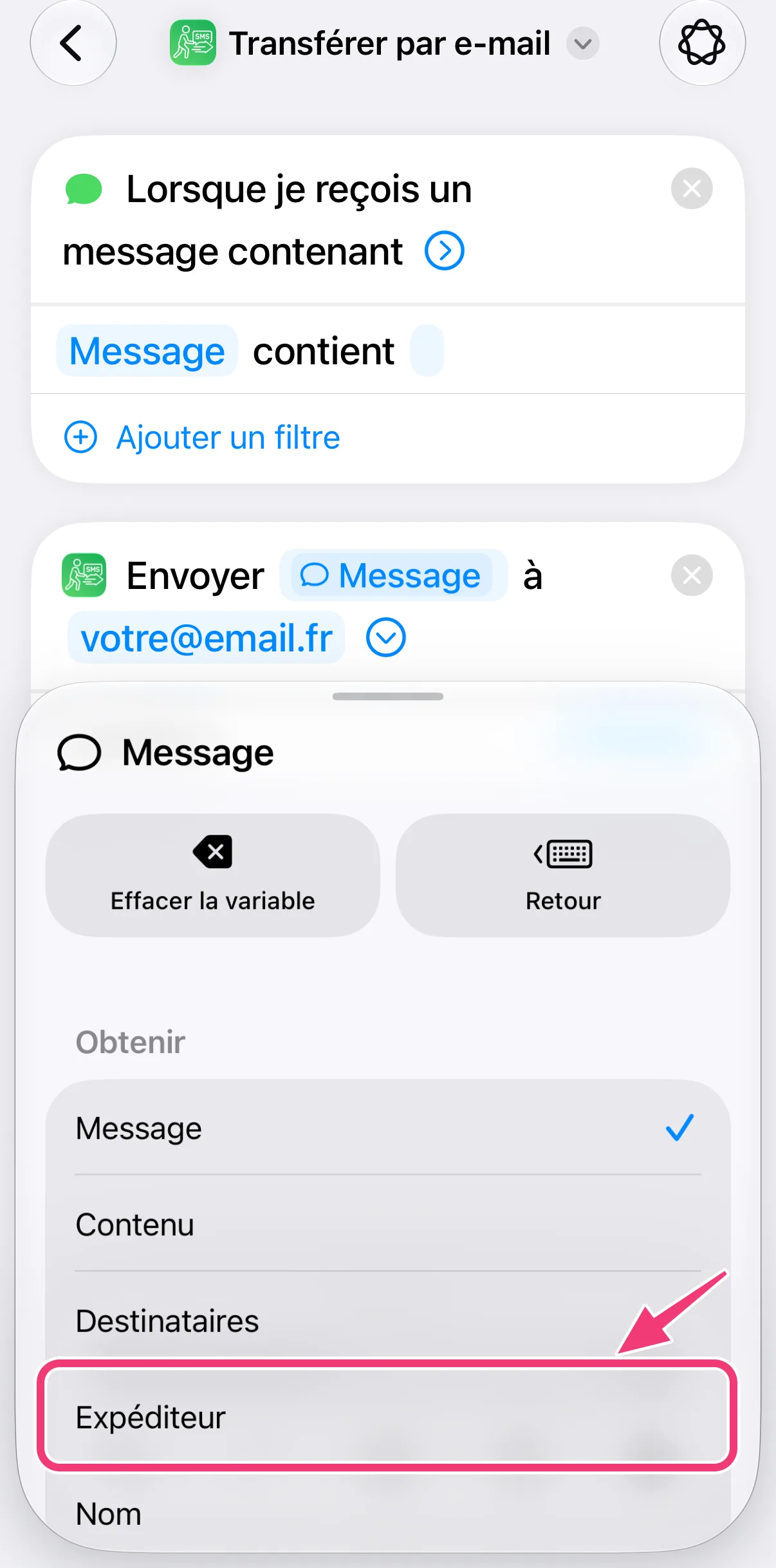 Capture : choisir Expéditeur