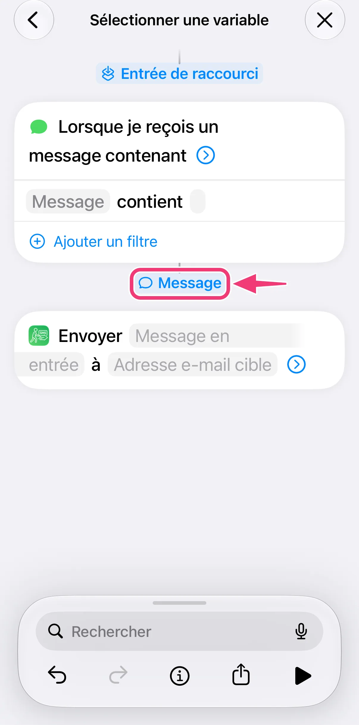 Capture : choisir la variable Message
