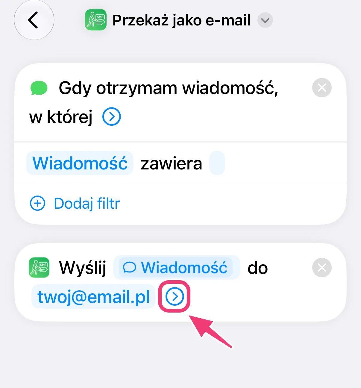 Zrzut ekranu: wyświetlanie większej liczby opcji
