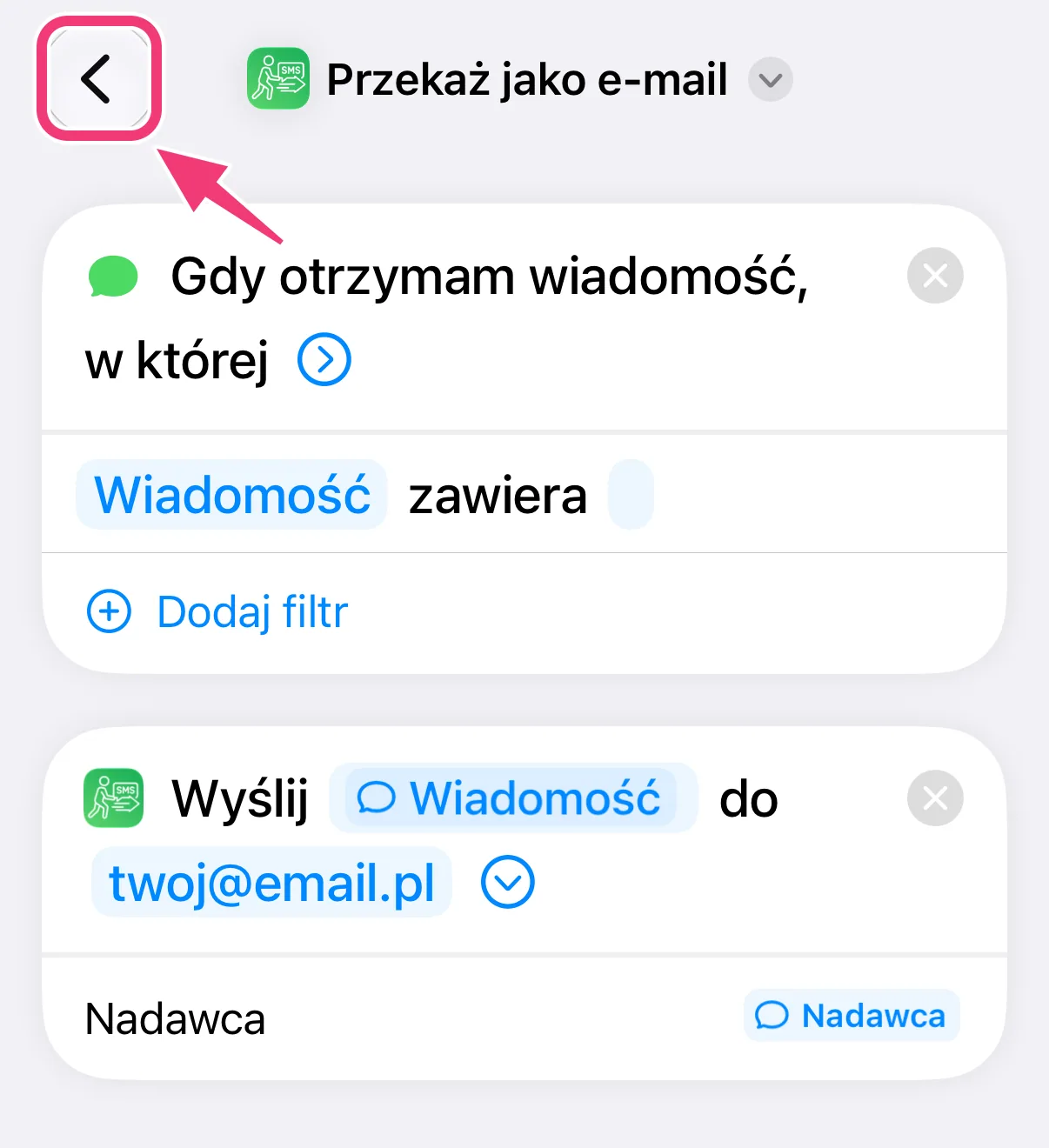 Zrzut ekranu: zapisywanie automatyzacji