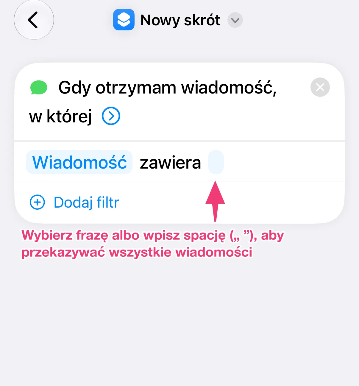 Zrzut ekranu: wpisywanie spacji
