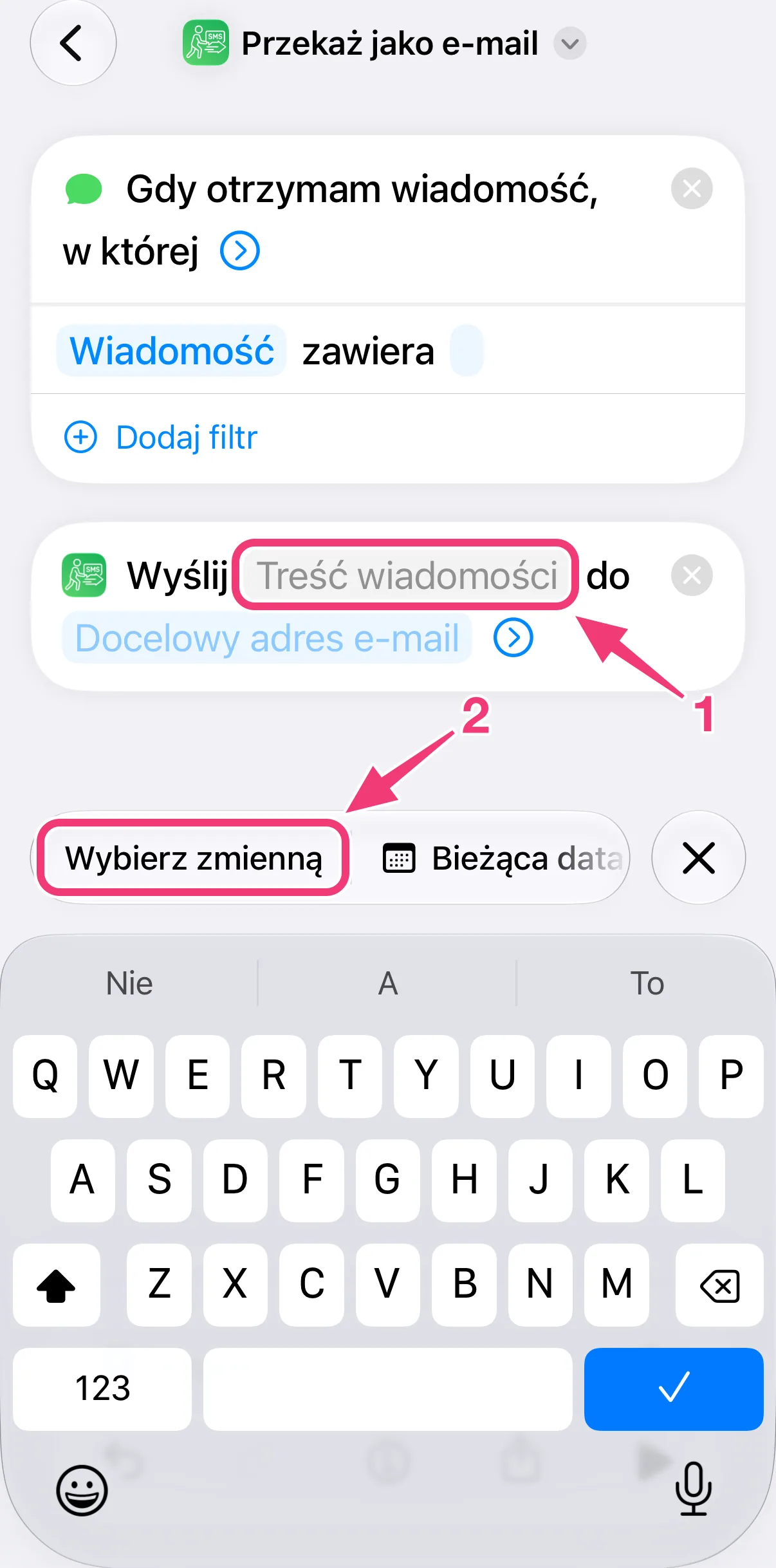 Zrzut ekranu: Wybierz zmienną