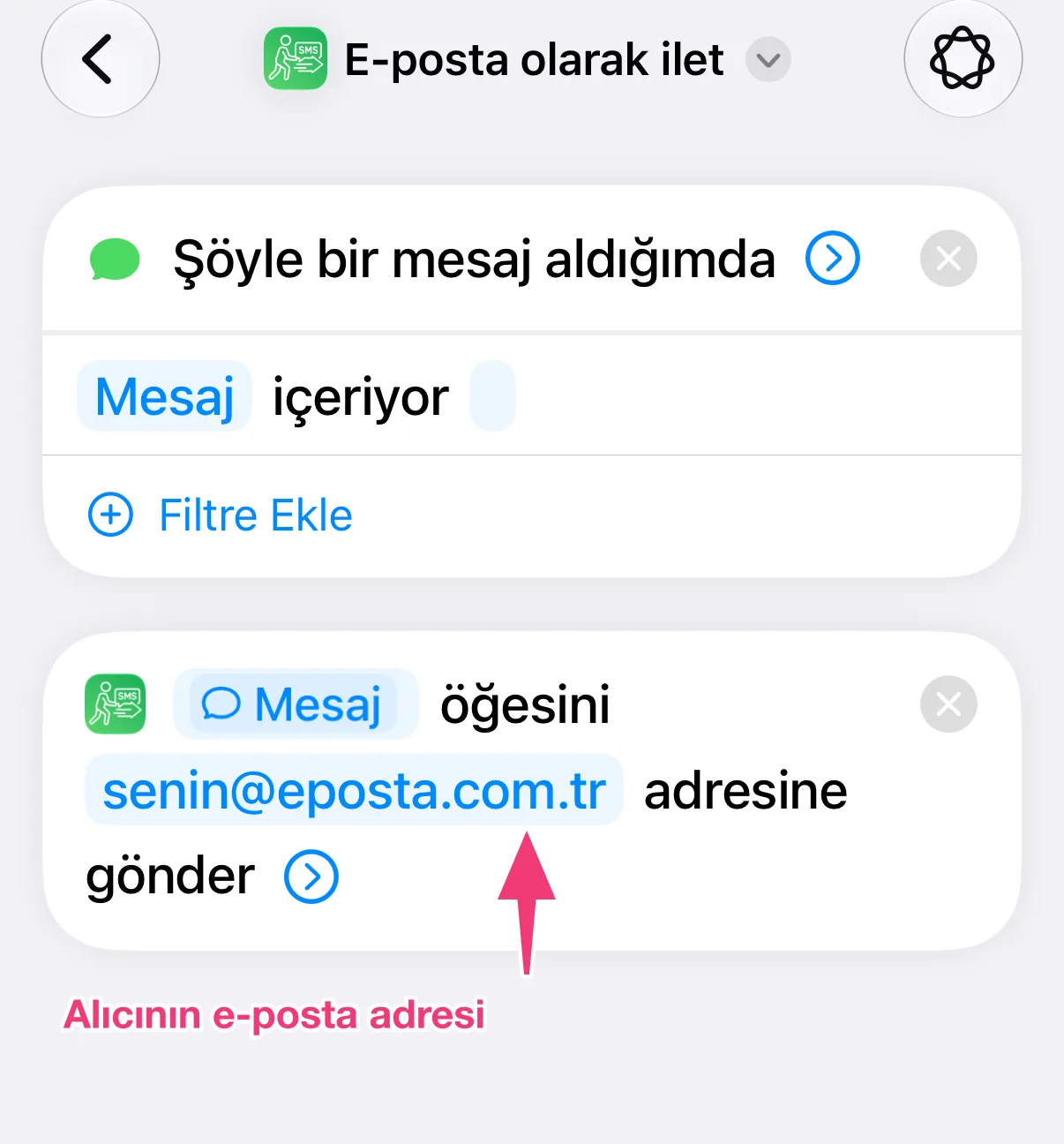 Ekran görüntüsü: alıcının e-posta adresi