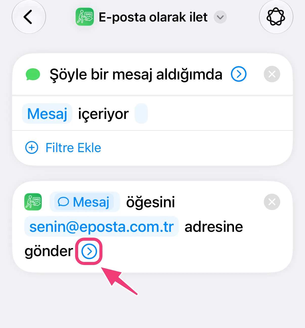 Ekran görüntüsü: diğer seçenekleri gösterme