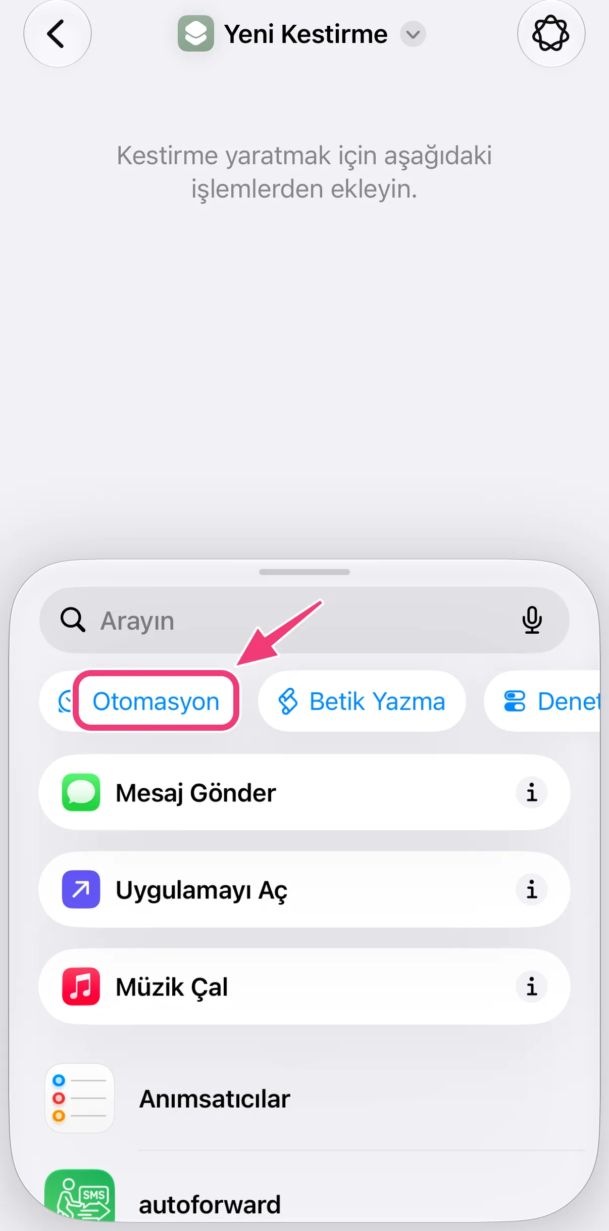 Ekran görüntüsü: Otomasyon kategorisi