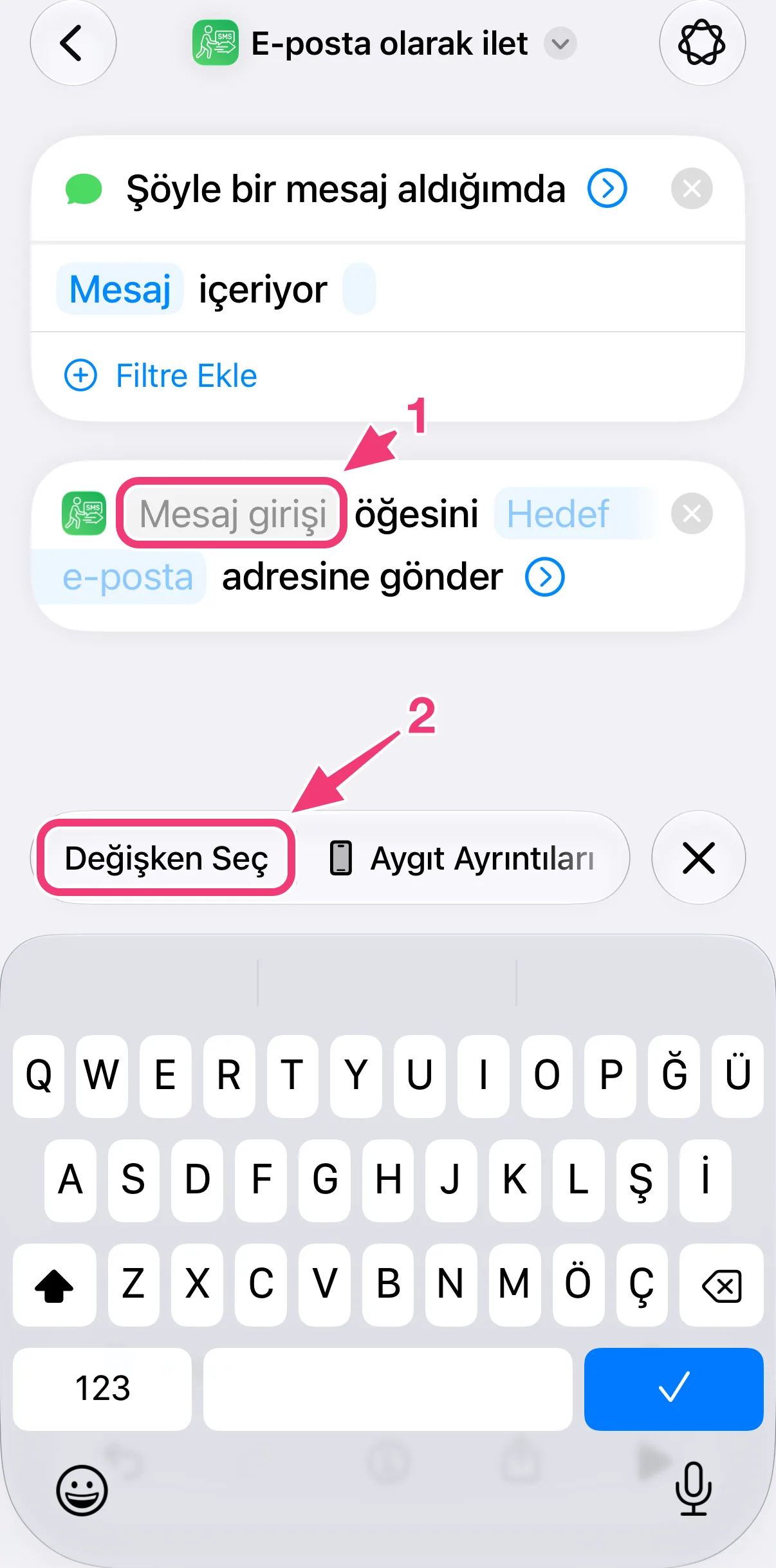 Ekran görüntüsü: Değişken Seç