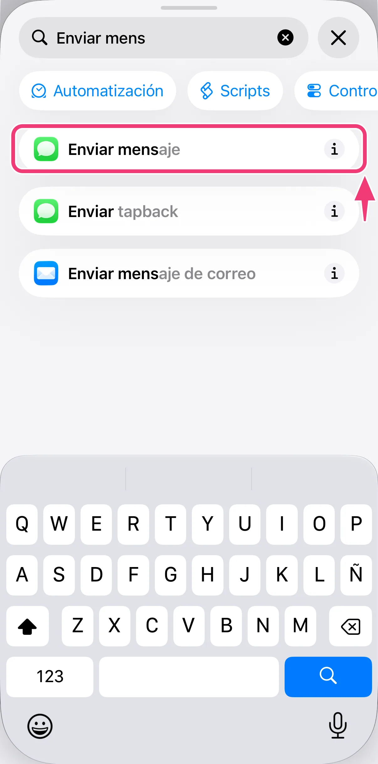 Captura: la acción Enviar mensaje