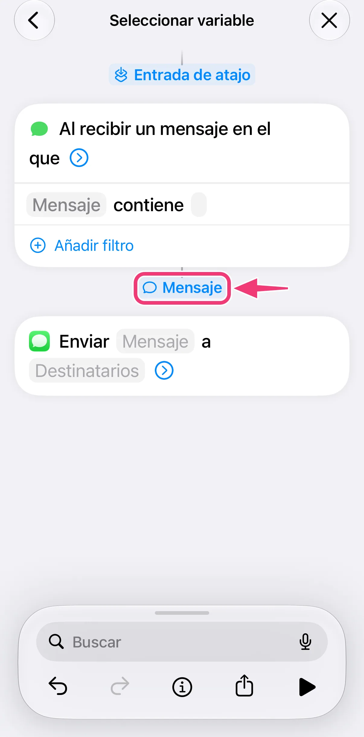 Captura: elegir la variable Mensaje