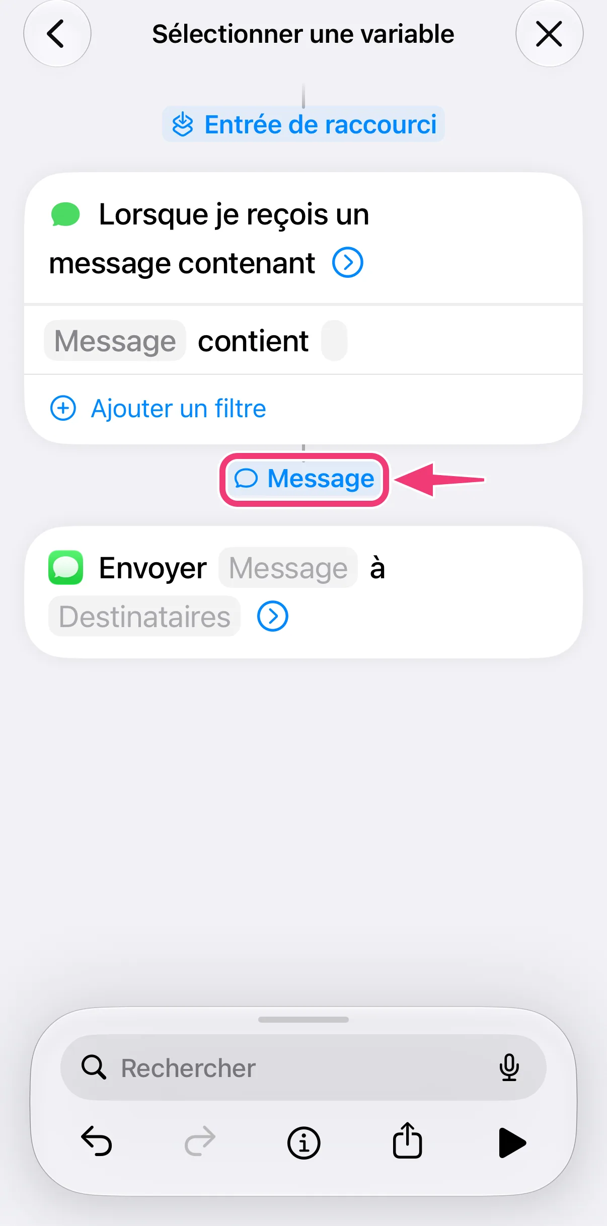 Capture : choisir la variable Message