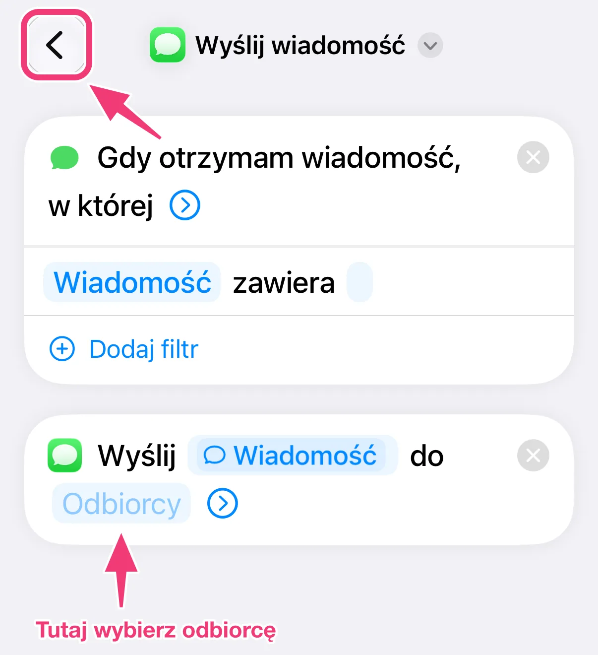 Zrzut ekranu: wybór odbiorcy