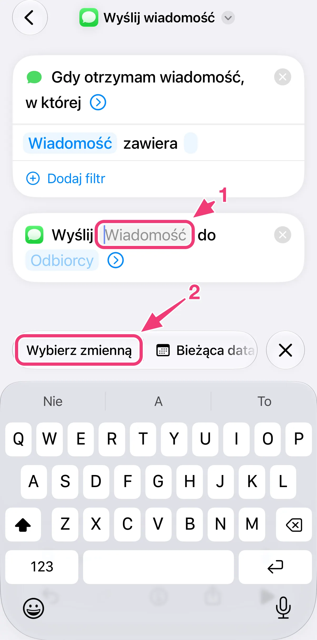 Zrzut ekranu: Wybierz zmienną