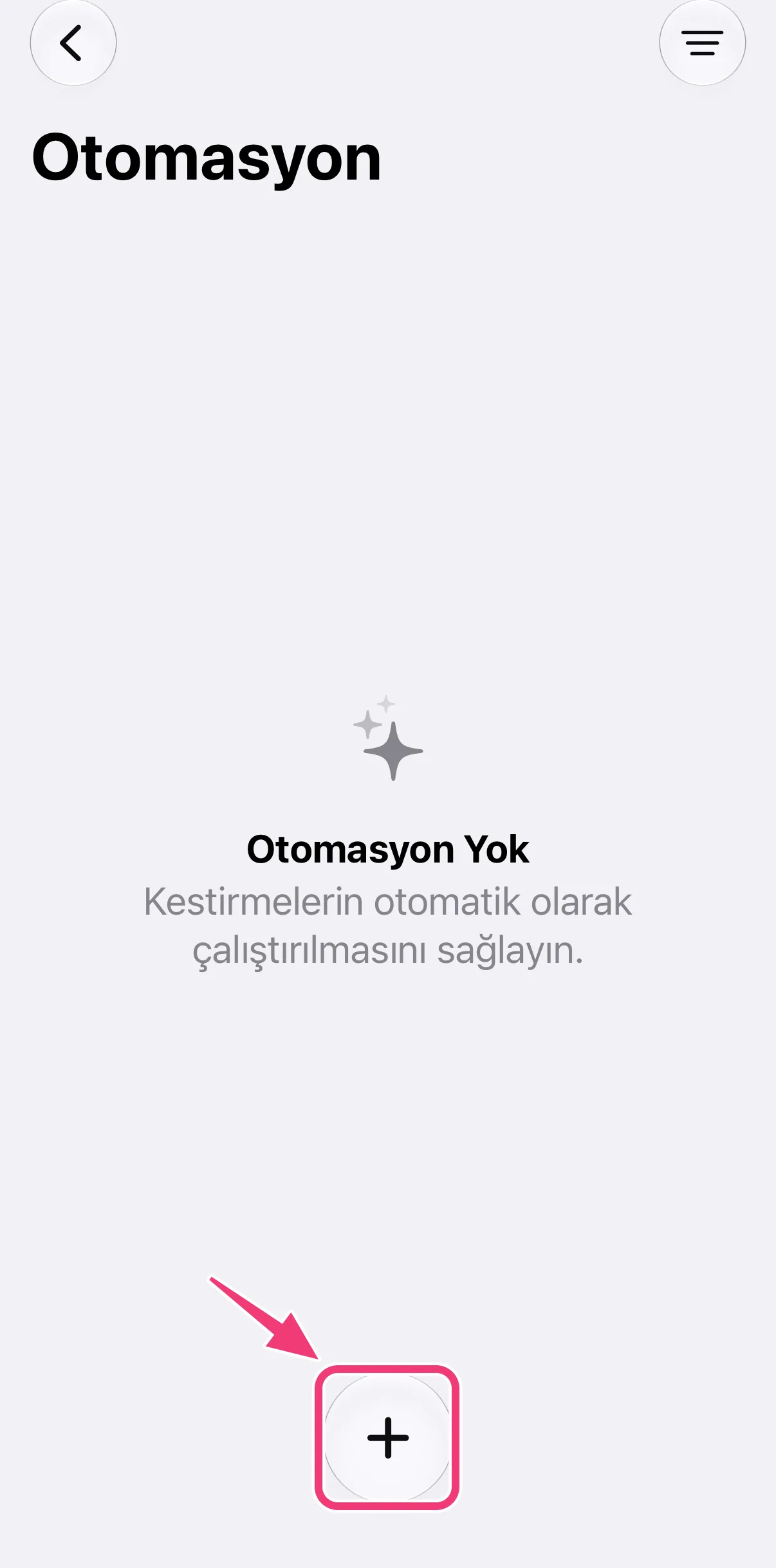 Ekran görüntüsü: yeni bir otomasyon ekleme