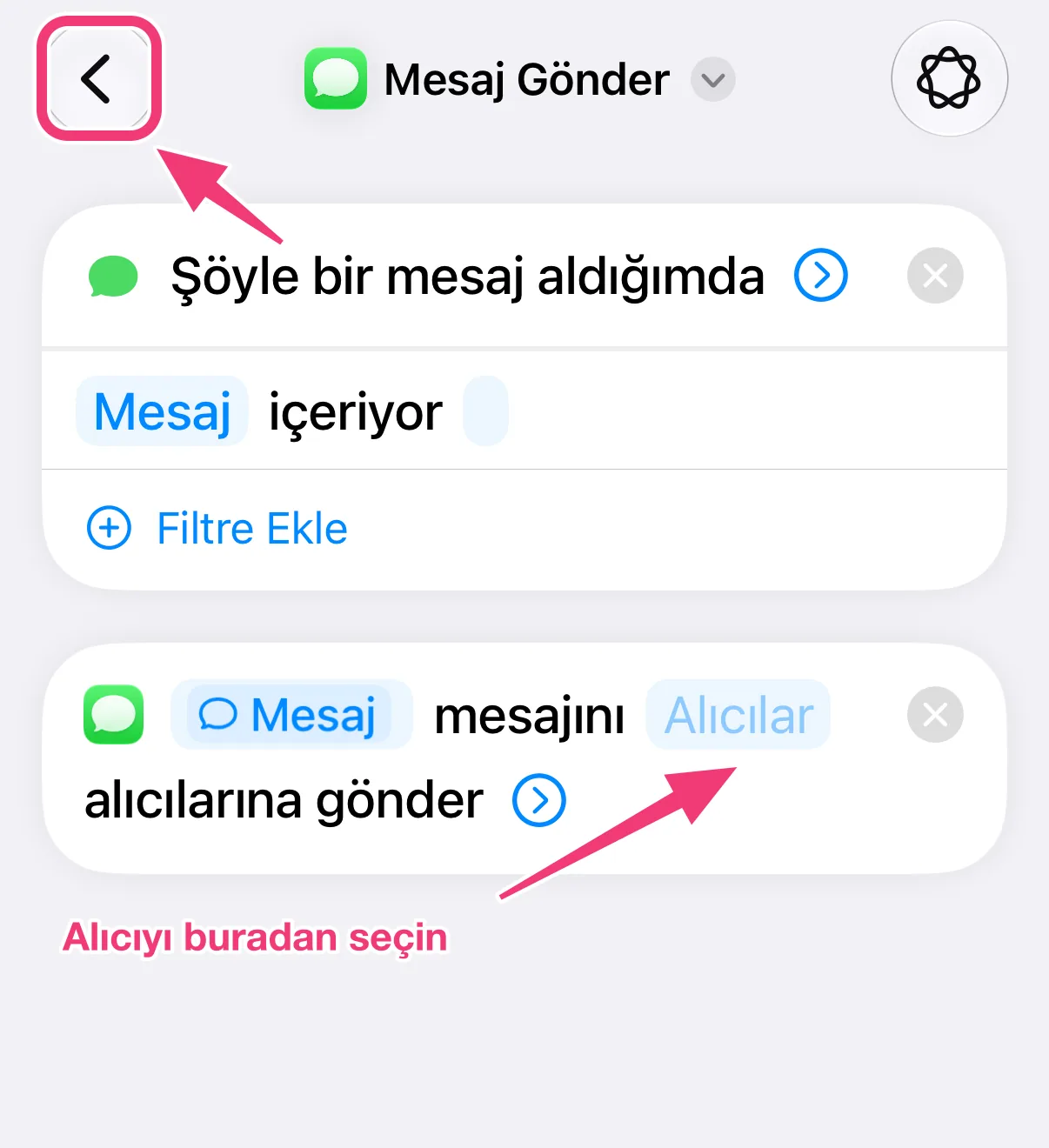 Ekran görüntüsü: alıcıyı seçme