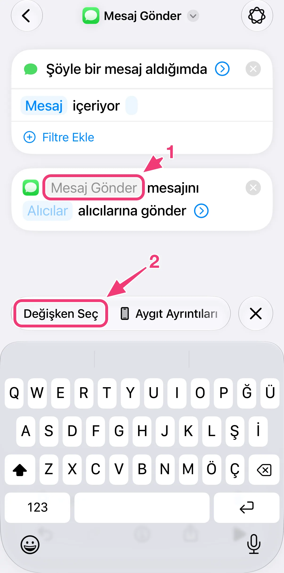 Ekran görüntüsü: Değişken Seç